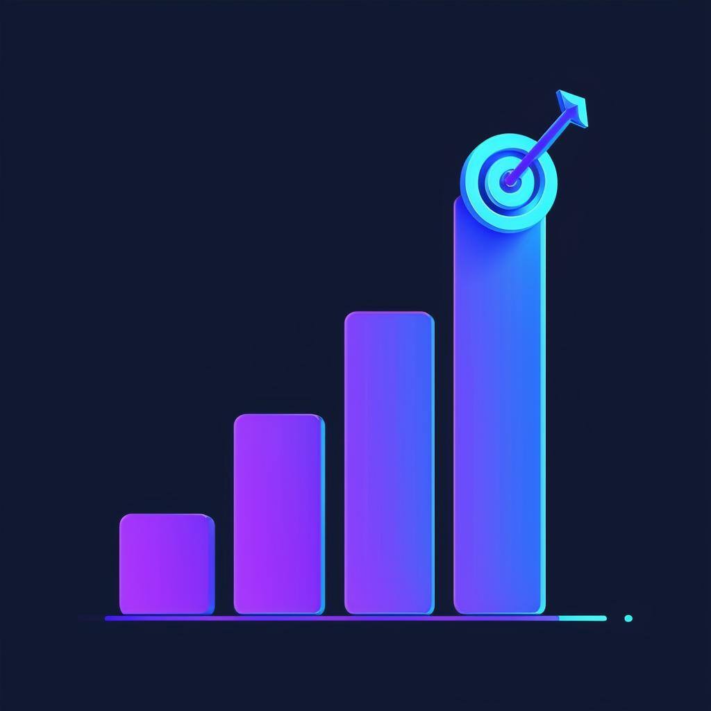bar chart going up and to the right, on the tallest bar is a target icon